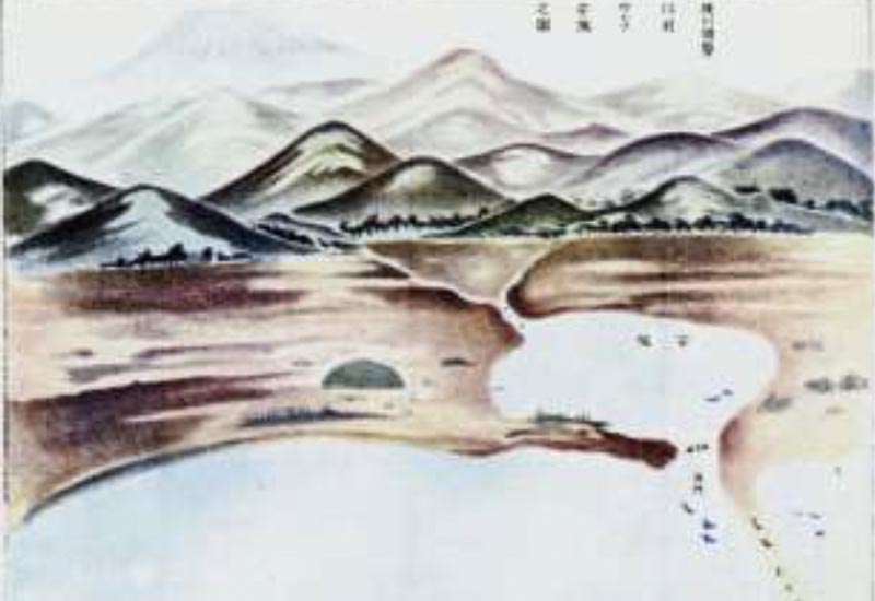 『目で見る青森の歴史』（1969 年 青森市）に掲載された「堤川開鑿以前ウトウ安潟之図」